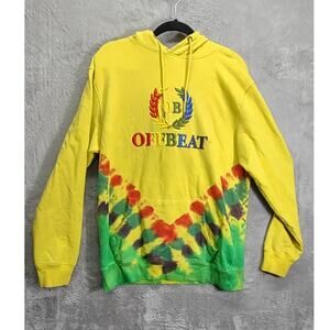 OffBeat Tie Dye Mustard Yellow Pullover Hoodie Embroidered Mens Large Sweater